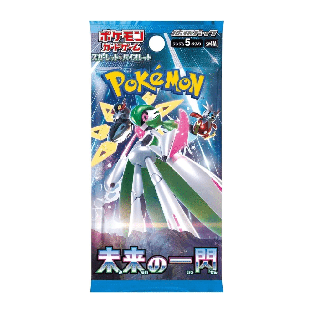 Pokémon TCG Future Flash booster pack featuring Gardevoir and robotic Pokémon on cosmic background