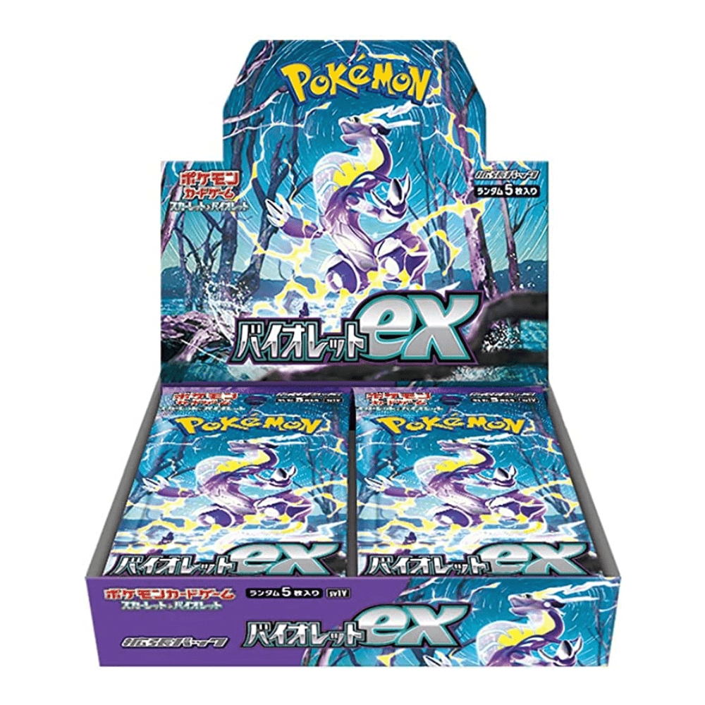 Pokémon Violet ex booster box with electric-themed legendary Pokémon artwork and Japanese text